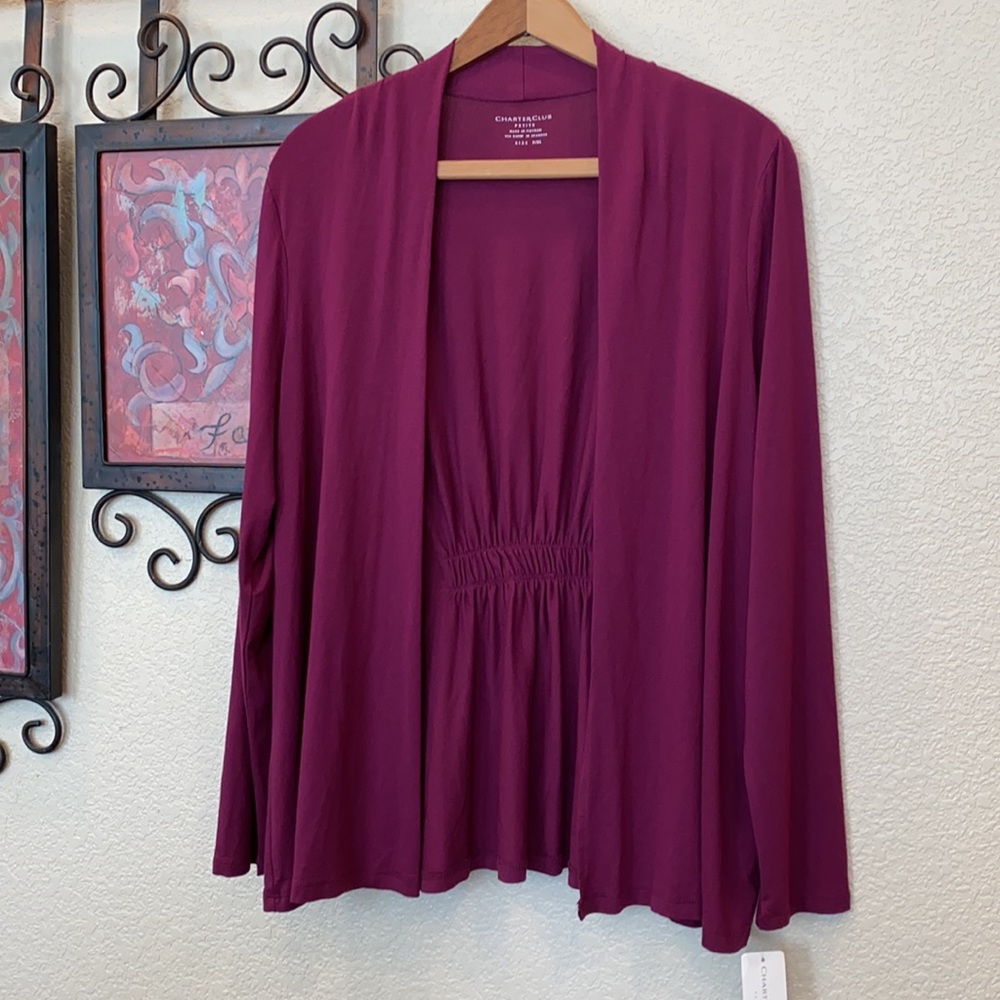 NWT Charter Club LS açaí berry core open cardigan